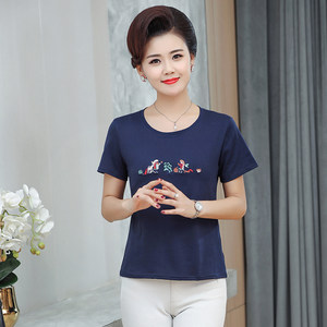 女中老年t恤短袖纯棉图片