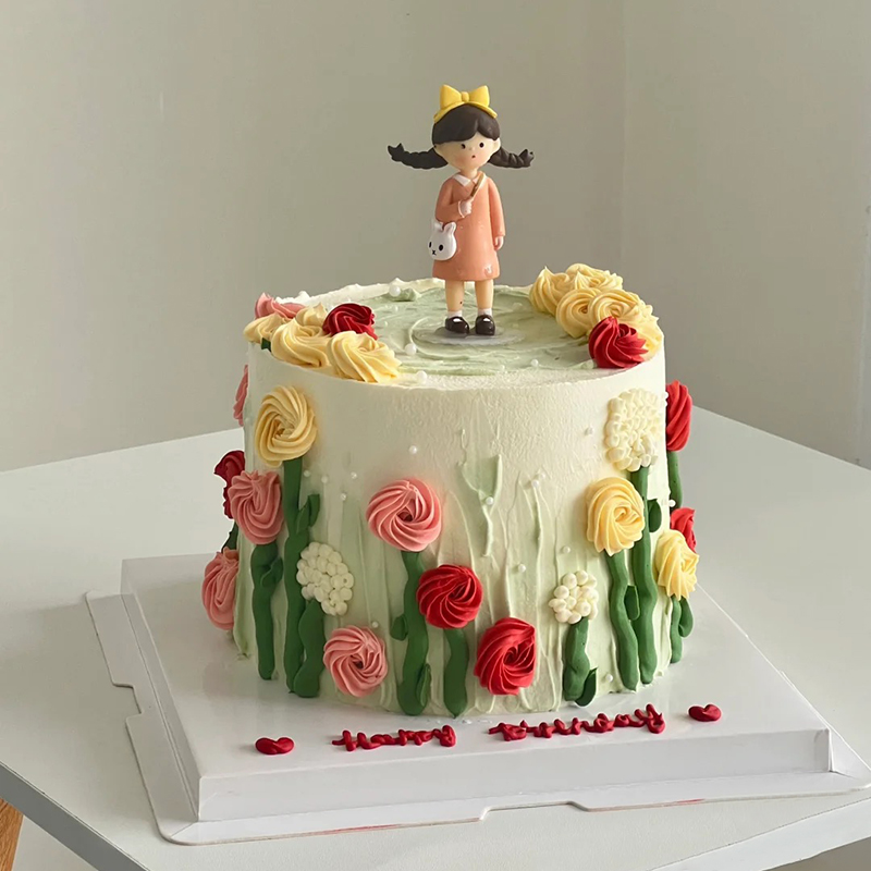 网红女孩生日蛋糕装饰摆件蜜桃裙小辫子女生娜娜兔兔背包烘焙甜品