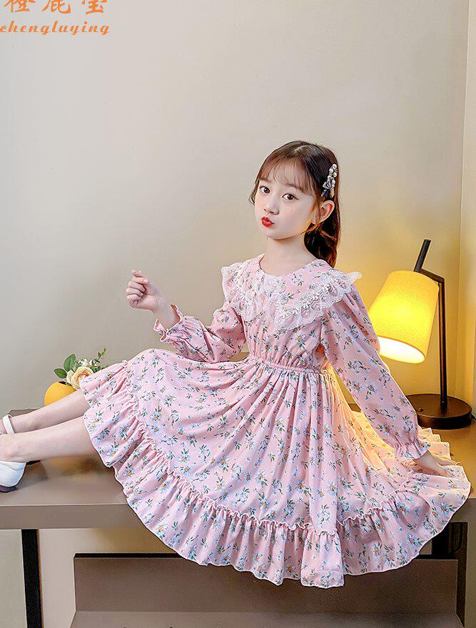 女童裙子秋款2021新款洋气碎花连衣裙秋装韩版女孩童装儿童公主裙