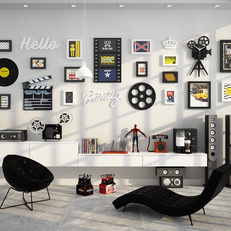 抖音直播餐厅现代简约照片墙企业办公室电影院装饰画相框挂墙组合