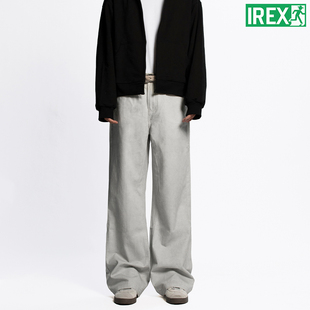 IREX*美式复古dirtyfit直筒牛仔裤男女宽松vintage做旧白色裤子潮
