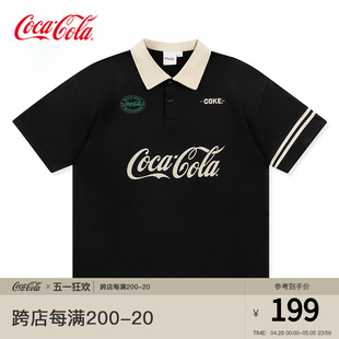 Coca-Cola/可口可乐  短袖polo衫男夏季撞色宽松翻领痞帅t恤衣服