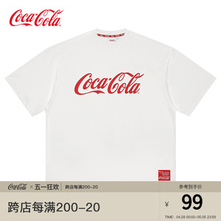 Coca-Cola/可口可乐 简约圆领短袖T恤男夏季美式纯色半袖夏装上衣