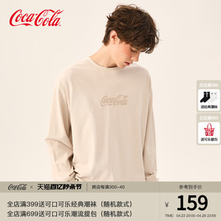 Coca-Cola/可口可乐 发泡字母 长袖T恤男经典落肩圆领内搭打底衫