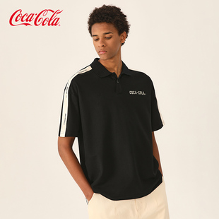 Coca-Cola/可口可乐 短袖polo衫男重磅冰感珠地棉翻领刺绣情侣T恤