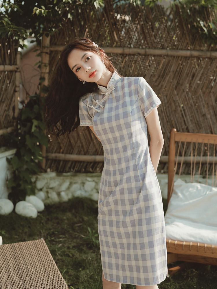 格子旗袍女中国风改良版连衣裙年轻款少女清新学生复古民国老上海