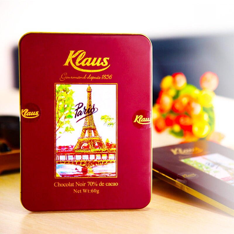 法国原装进口克勒司klaus70%经典可可黑巧克力香醇柔滑60g/240g盒
