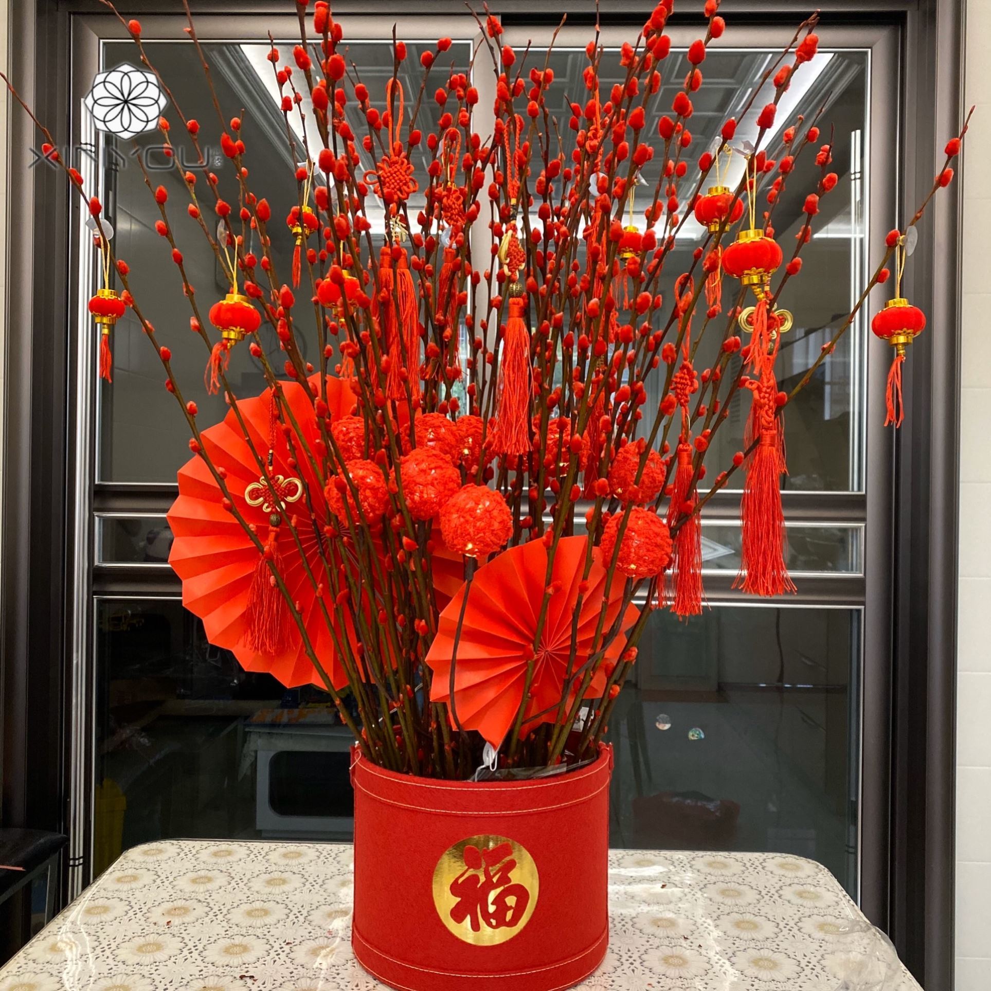 新年春节抱福桶亍早插花花瓶花桶抱福