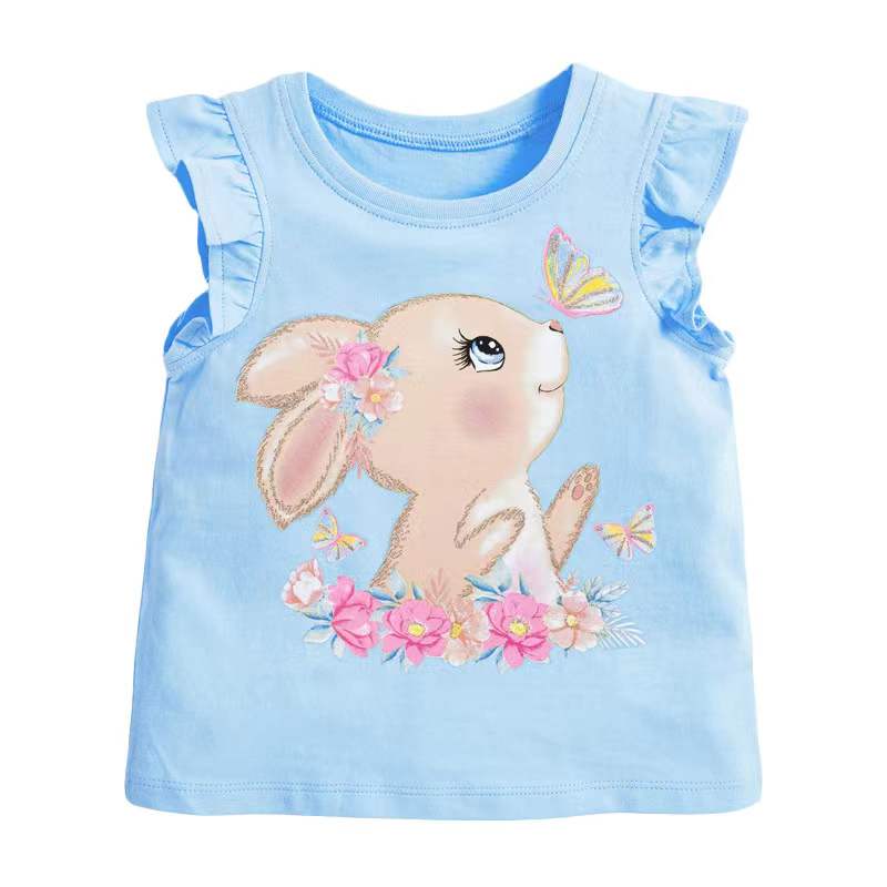 女童小兔子背心T恤宝宝纯棉夏装婴儿圆领打底体恤衫小童洋气短袖5