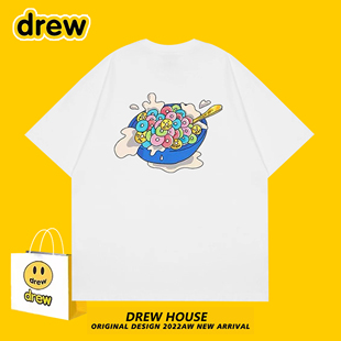 Drew house笑脸潮牌美式夏季男宽松百搭情侣款圆领纯棉短袖T恤ins