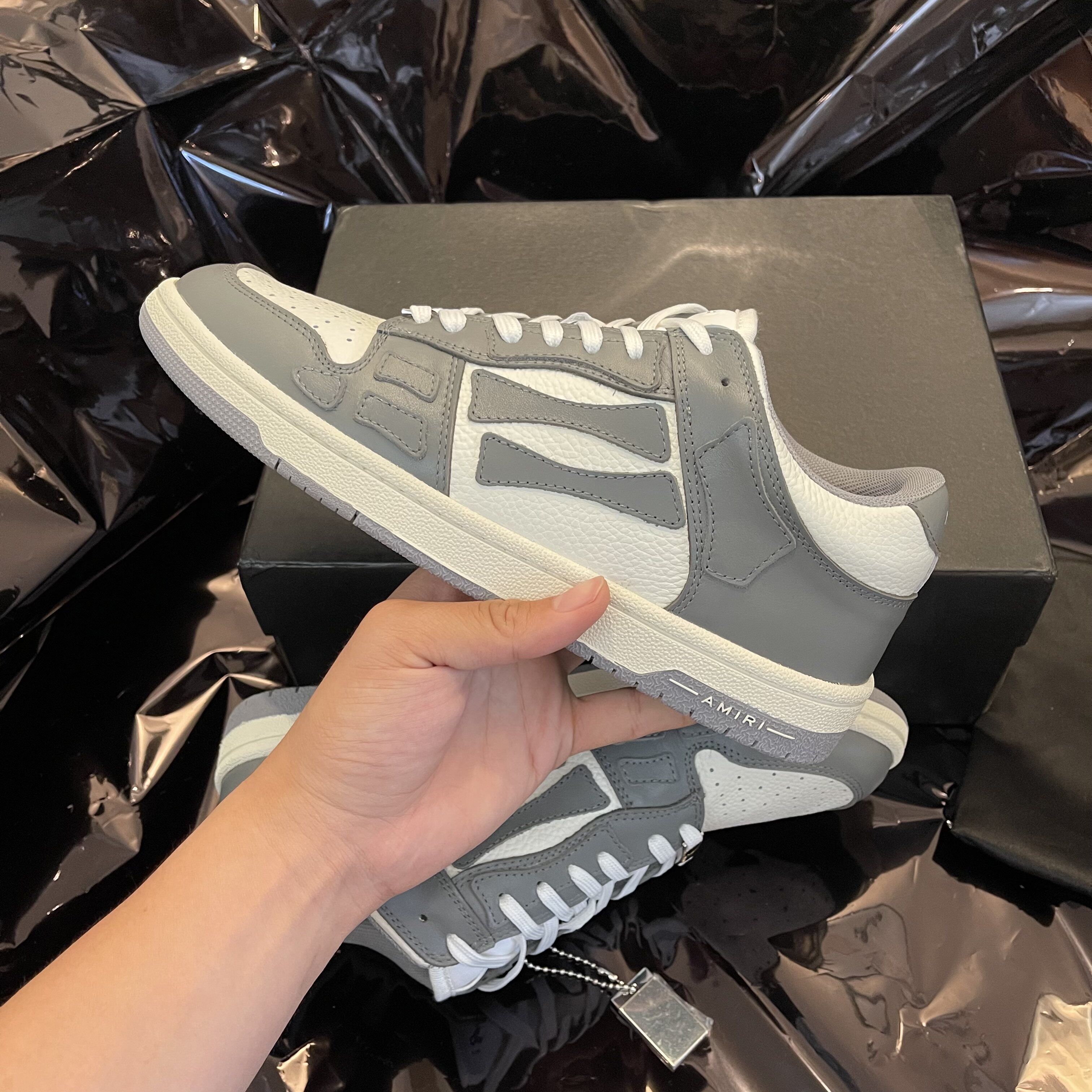 欧洲站amiri灰色骨头鞋dunk板鞋休闲鞋头层牛皮透气王一博同款