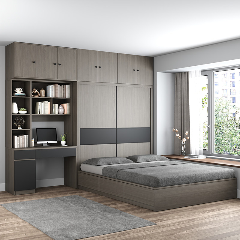 榻榻米床衣柜一体小户型卧室简约塌塌米床多功能组合儿童床带书桌