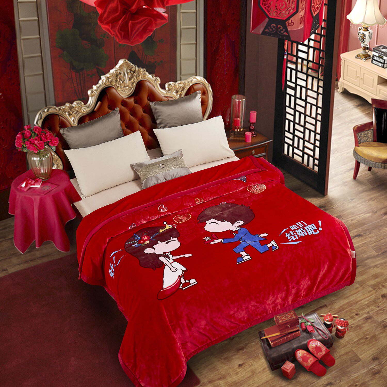 喜被陪嫁喜庆被子套装被芯棉被大红色全套冬被加厚婚庆—婚庆床品套件