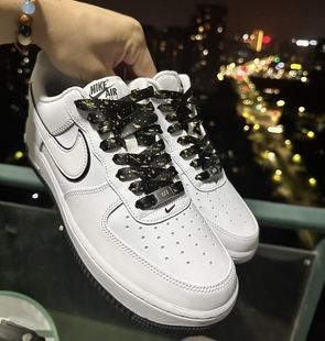 适配NikeAirForce1Low低帮板鞋空军一号白黑色烫金色泼墨af1鞋带