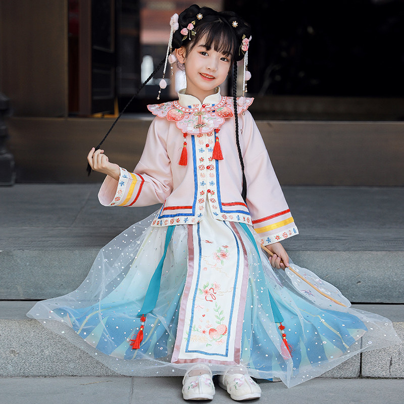 儿童汉服女童春装中国风超仙云肩明制长袖春秋新款小女孩古装套装