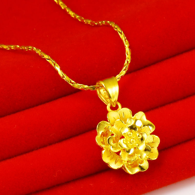 黄金项链吊坠999足金女款纯金坠子真金子花开富贵结婚首饰
