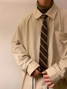 日系cityboy衬衫男长袖夏季高级感西装内搭竖条纹衬衣vintage外套