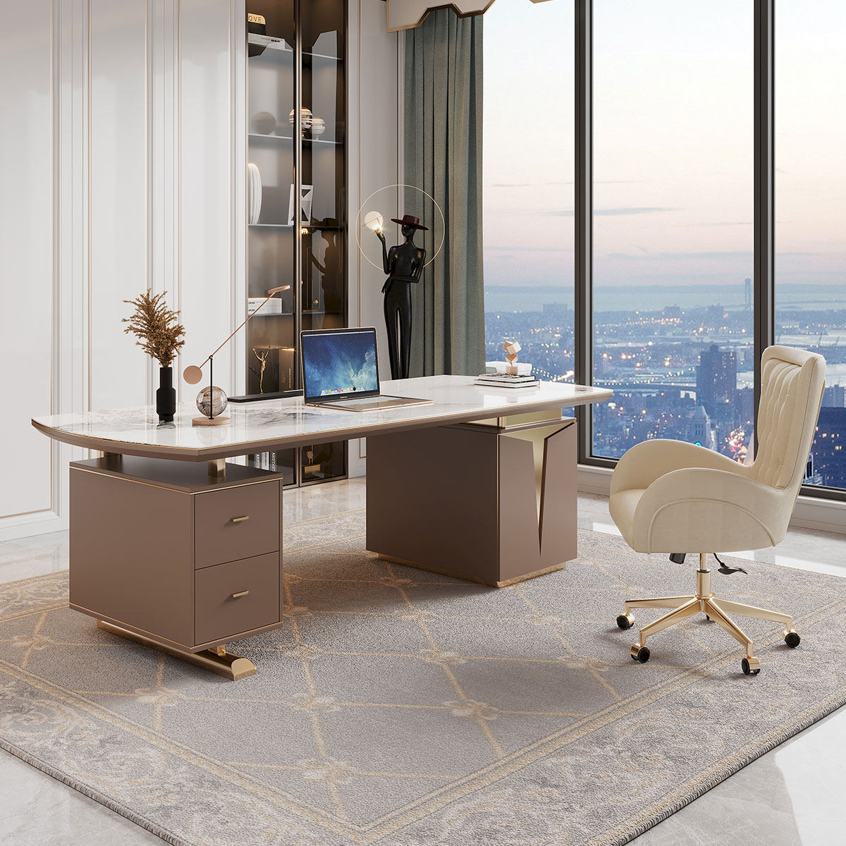 高端后现代岩板老板桌现代简约办公桌设计感烤漆总裁桌轻奢大班台