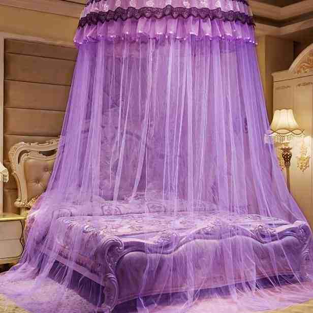 免安装吊顶家用蚊帐欧式公主房圆顶顶单门床幔纱幔宫廷加密紫新款