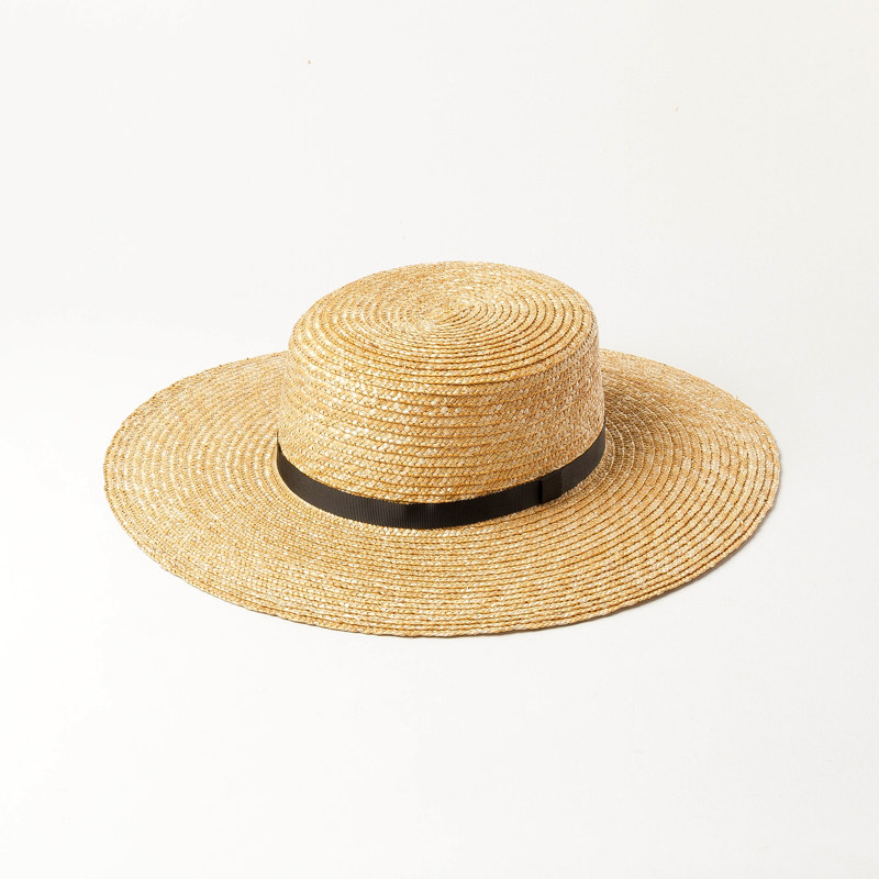 沿麦秆草帽礼帽遮阳大檐平顶草帽草编沙滩帽女夏宽檐平顶帽春夏—帽子