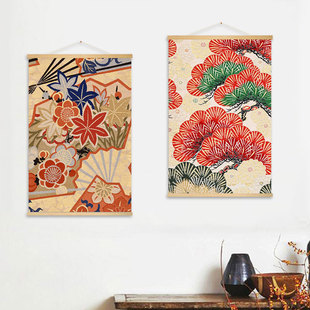 日式浮世绘挂画日系和风花纹装饰画民宿居酒屋寿司料理店挂毯