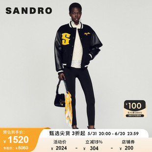 SANDRO Outlet女装时尚潮流S品牌黑色棒球服开衫外套SFPBL00542