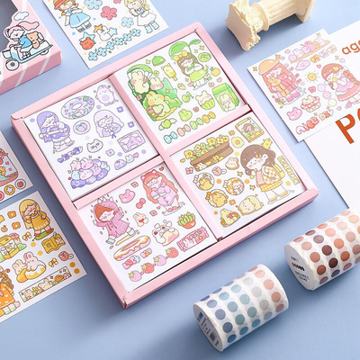 100张一套手帐贴纸装饰n小图案套装可爱人物手账贴纸卡通手账胶带