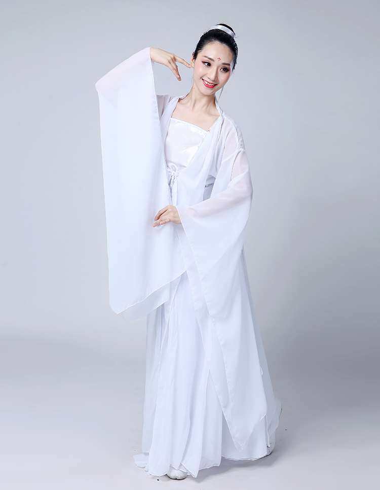 正品2019新款洛水佼人古典舞蹈表演服装水袖大裙摆汉服超仙演出飘