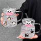 水杯玻璃杯女新款2025家用早餐杯带把手吸管杯卡通创意杯子奶茶杯