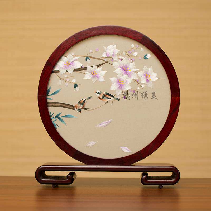 苏绣手工成品苏州刺绣摆件古典中式屏风台屏双面绣摆台中国风礼品