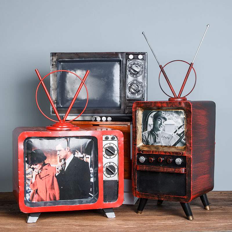酒吧道具怀旧复古老式黑白电视机模型服装店摆设橱窗陈列装饰摆件