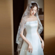 新娘中长款单层头纱复古蕾丝花边婚纱照摄影旅拍写真跟妆造型头饰