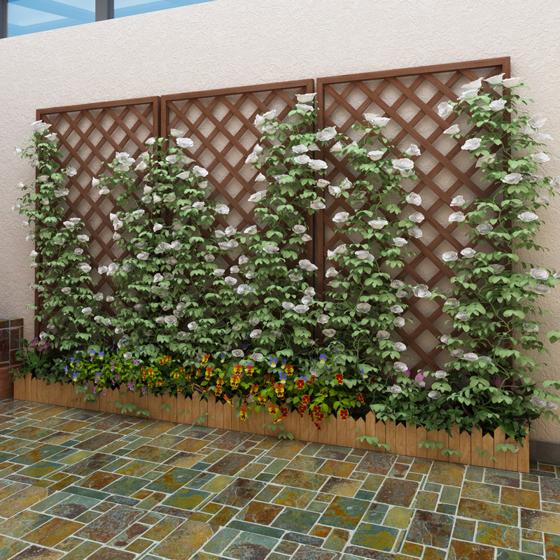 加厚款防腐木网格栅栏庭院护栏篱笆墙围栏花园爬藤架隔断栏杆装饰已售