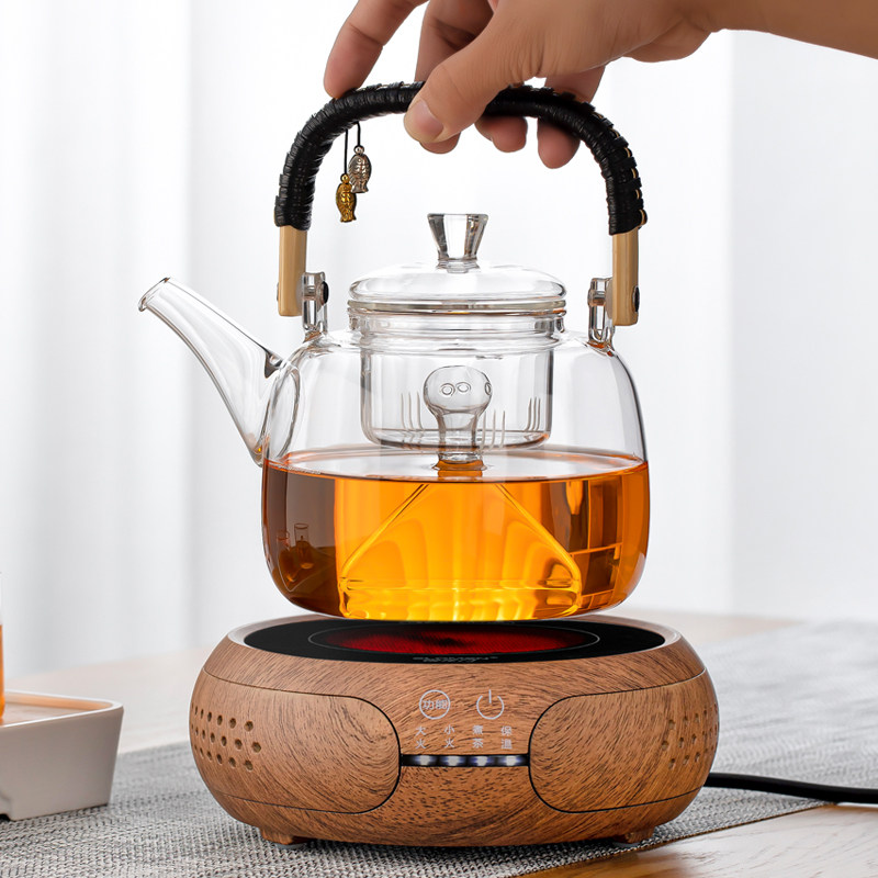 简约提梁红陶壶煮水茶壶炭炉电陶炉煮茶器烧水壶泡茶冲茶器扁纹壶