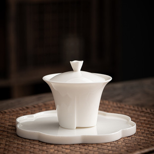 陶瓷三才盖碗单个德化白瓷功夫茶杯茶具家用敬茶杯大号薄胎泡茶碗