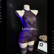 LAYEARN【念喵喵】情调内衣性感辣妹连体绑带网纱拼接透视制服