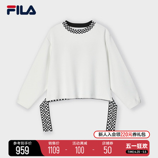 FILA Emerald斐乐女士套头卫衣2024春新款棋盘格装饰针织长袖上衣