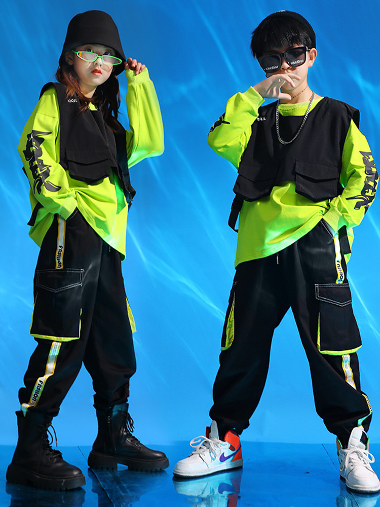 少儿爵士舞演出服潮酷练功服女嘻哈帅气hiphop表演服儿童街舞套装
