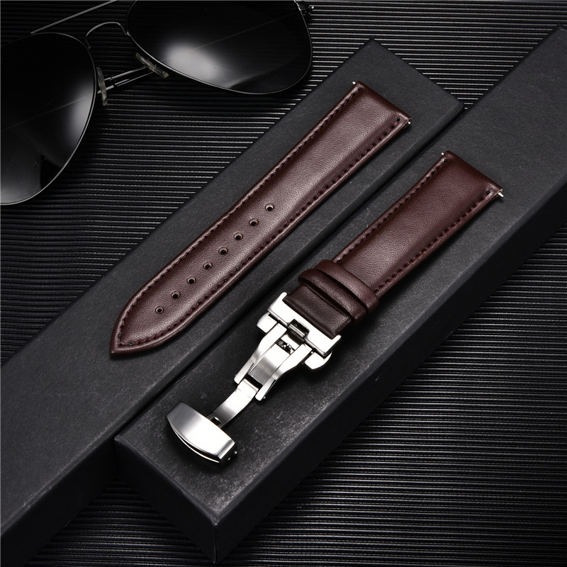 Smooth Genuine Calfskin Leather Watchband 18mm 20mm 22mm