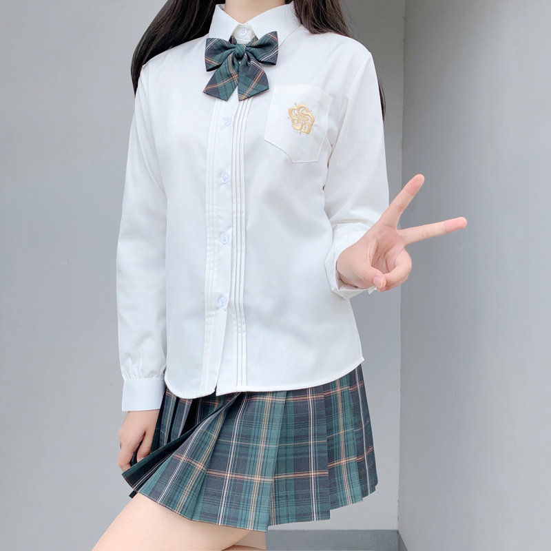 朴樱原创樱井高jk衬衫长袖大码正版水色风琴褶刺绣学生制服衬衣女