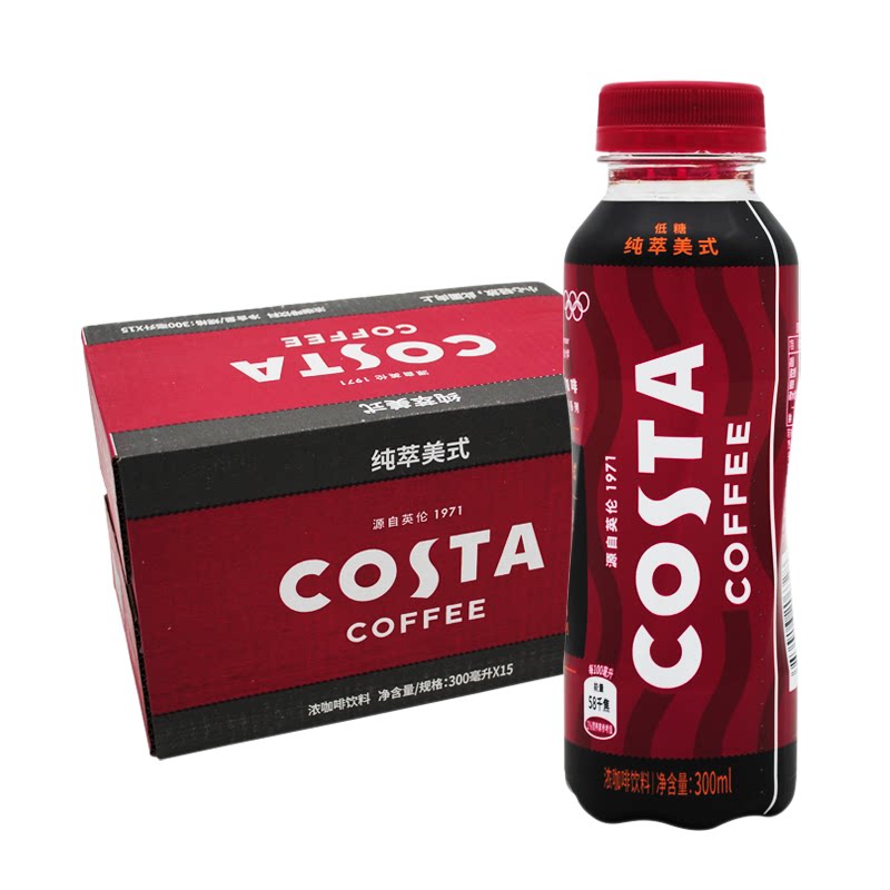 可口可乐 咖世家 costa 纯粹美式低糖浓咖啡饮料300ml*15瓶 整箱