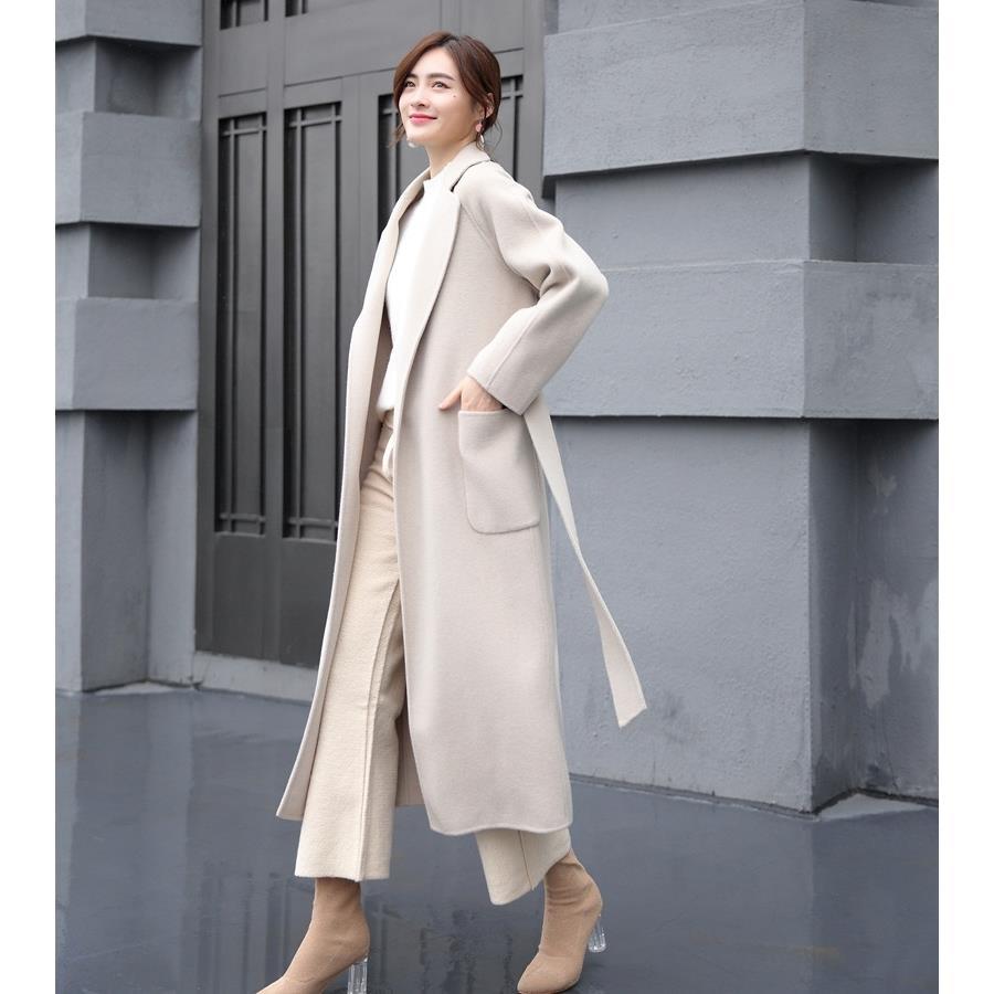 双面羊绒大衣2021年秋冬新款时尚韩版高端米白色赫本风长款外套女