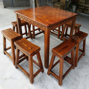 急速发货碳化四方桌八仙桌实木餐桌椅组合仿古长方形餐桌面馆饭店