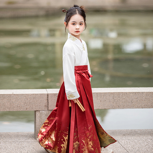 汉服女童马面裙套装儿童古风长袖上衣国风女孩大童古装半身裙秋款