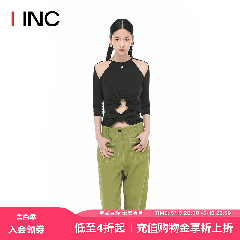 【pushBUTTON设计师品牌】IINC 春夏镂空弹力修身短袖T恤女