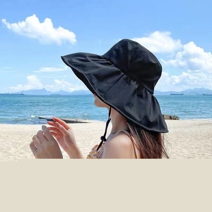 女士夏天防晒帽子黑胶防晒帽子女夏季可折叠大帽檐遮阳渔夫帽防紫
