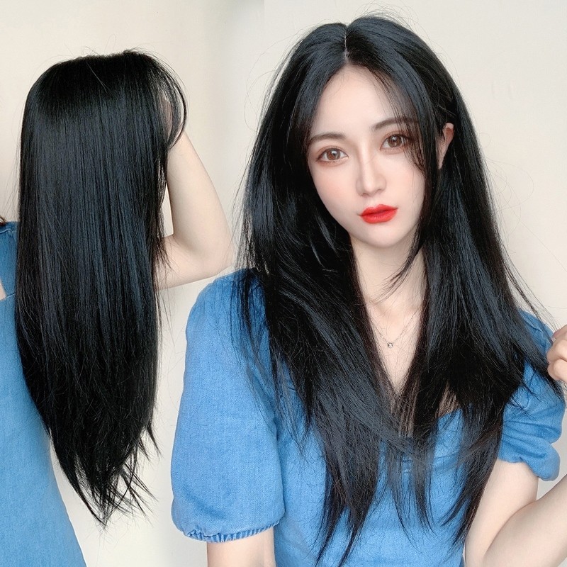 假发女八字刘海长直发气质前蕾丝中分全头套式黑色长发自然无痕