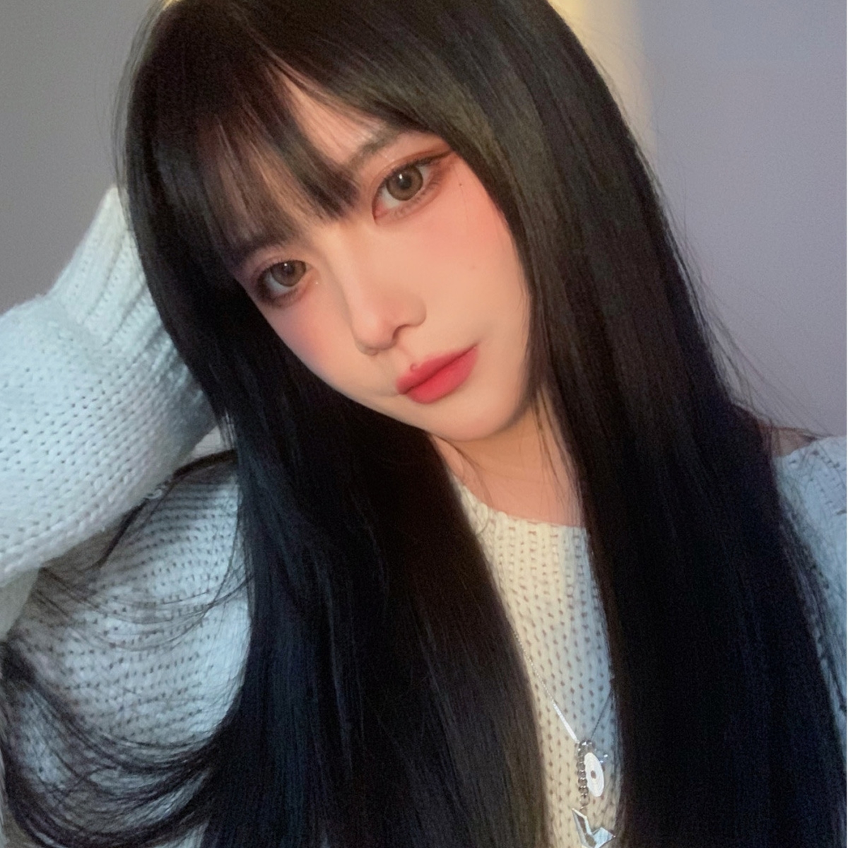 假发女长发自然全头套黑长直发自然空气刘海头套式网红中长发夏季