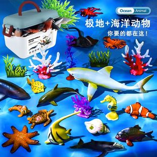 仿真海洋世界模型玩具海底生物仿真套装动物桶儿童认知摆件玩具