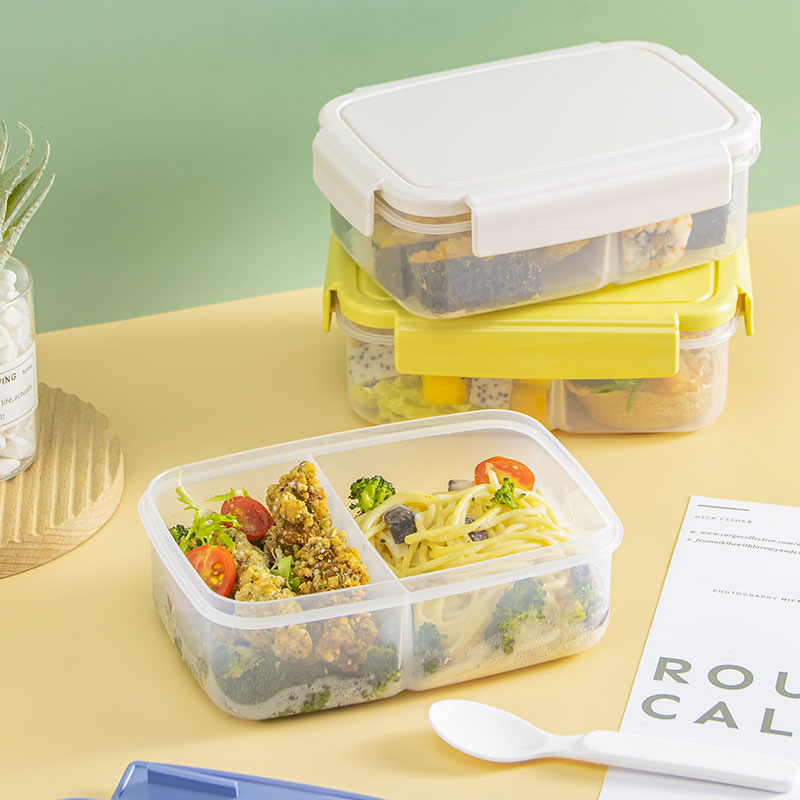 饭盒可微波炉加热食品级便当盒餐盒上班族学生长方形分格分隔带盖